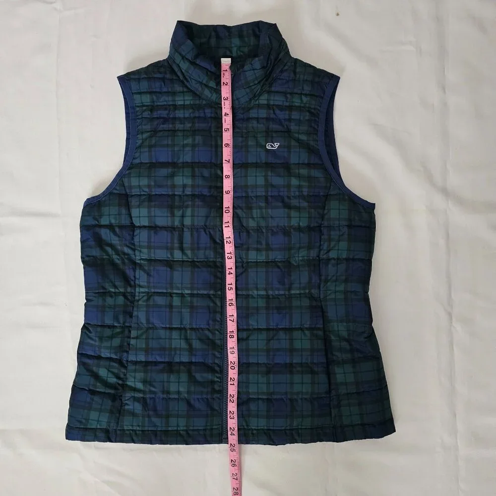 Vineyard Vines Women's Blue Green Tartan Plaid Puffer Vest Jacket Size Small - Picture 11 of 11